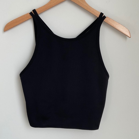 Aurora Black High Neck Ribbed Crop Tank Seamless Size Small - Picture 3 of 6